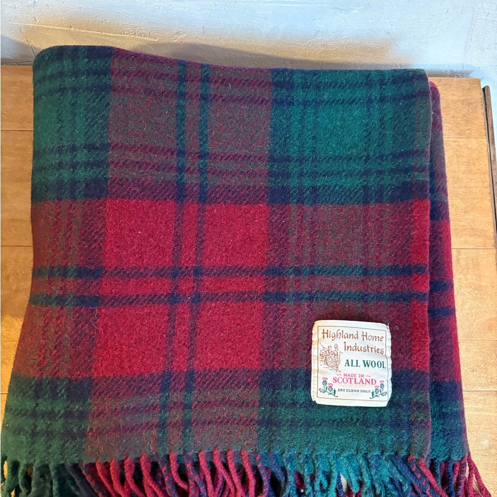 Vintage wool blanket plaid made in Scotland Highland homes accessory